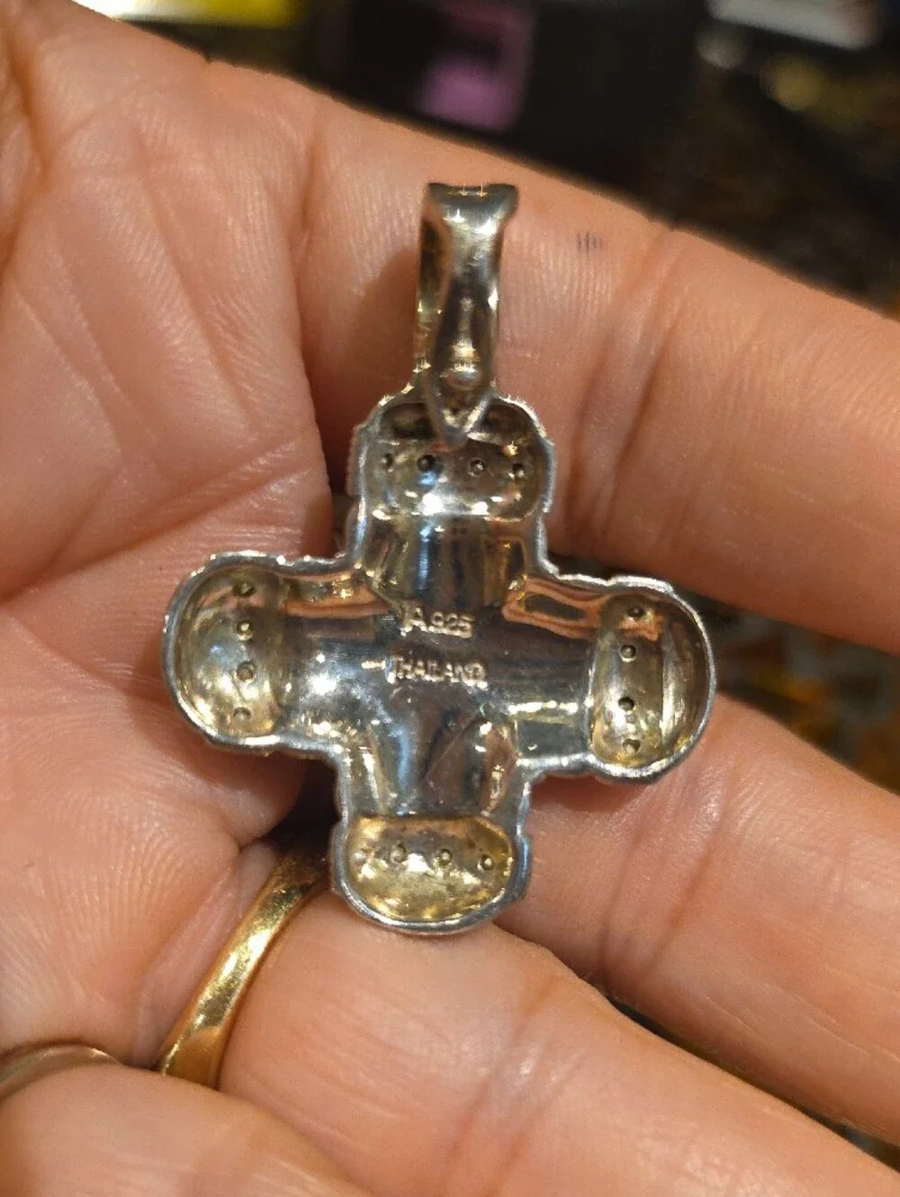 Sterling Cross Pendant with Black Marcasite Accents